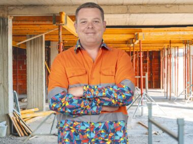 Alan Farragher in his colourful geometric high-vis shirt from Diamond Workwear